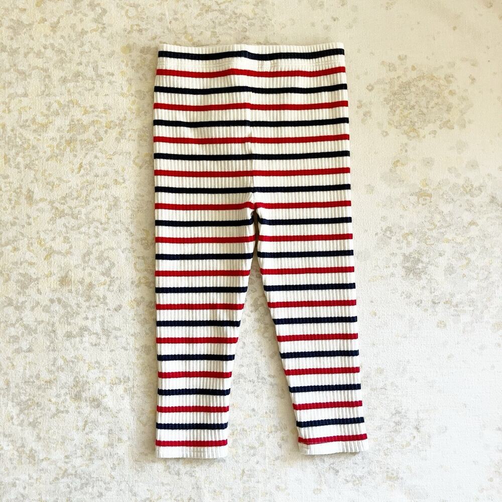 Ralph Lauren 24 Mos Ribbed Striped Leggings Navy White Red Bottom Pants - Picture 4 of 7